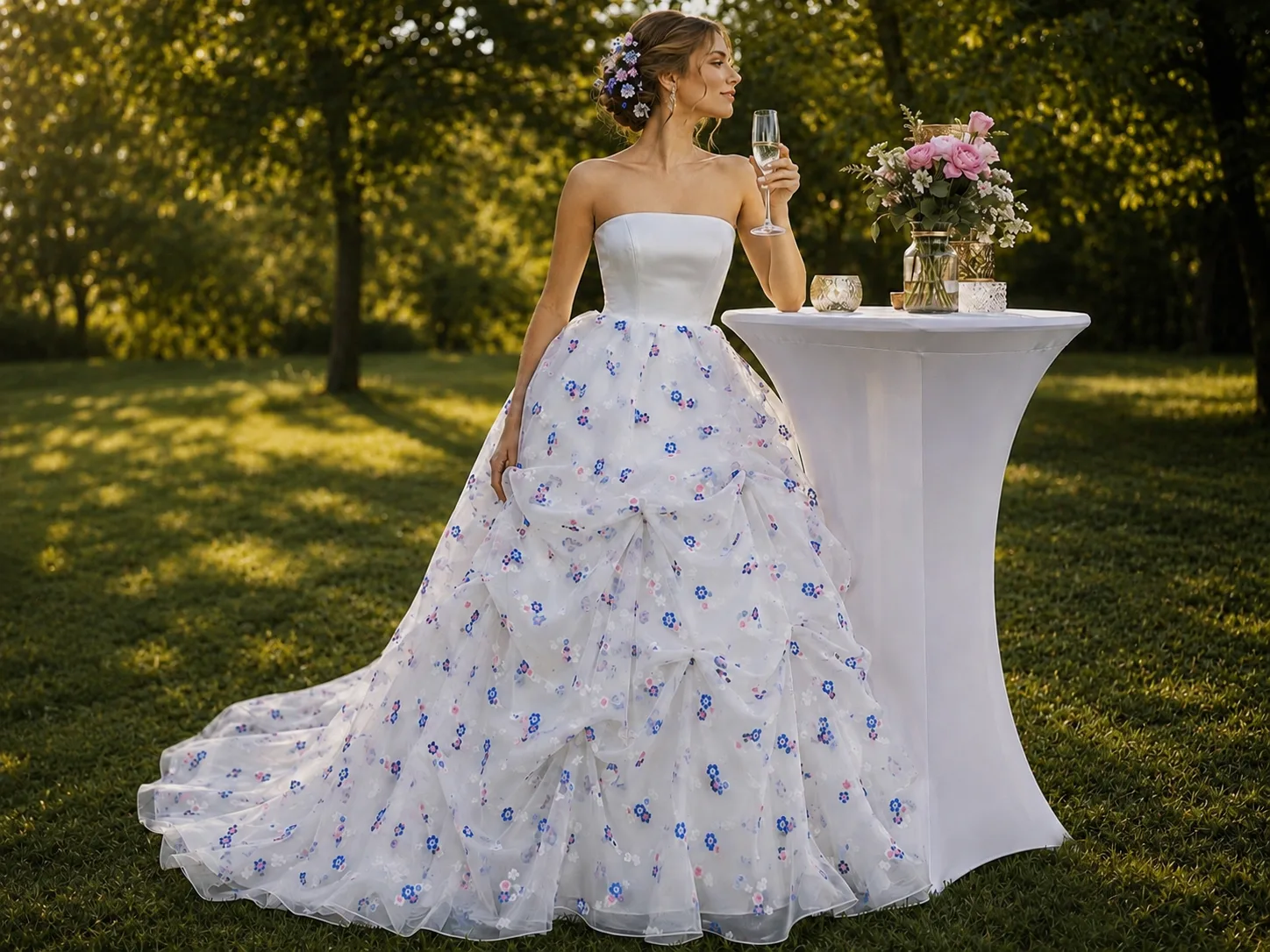 Organza hímzett virágokkal