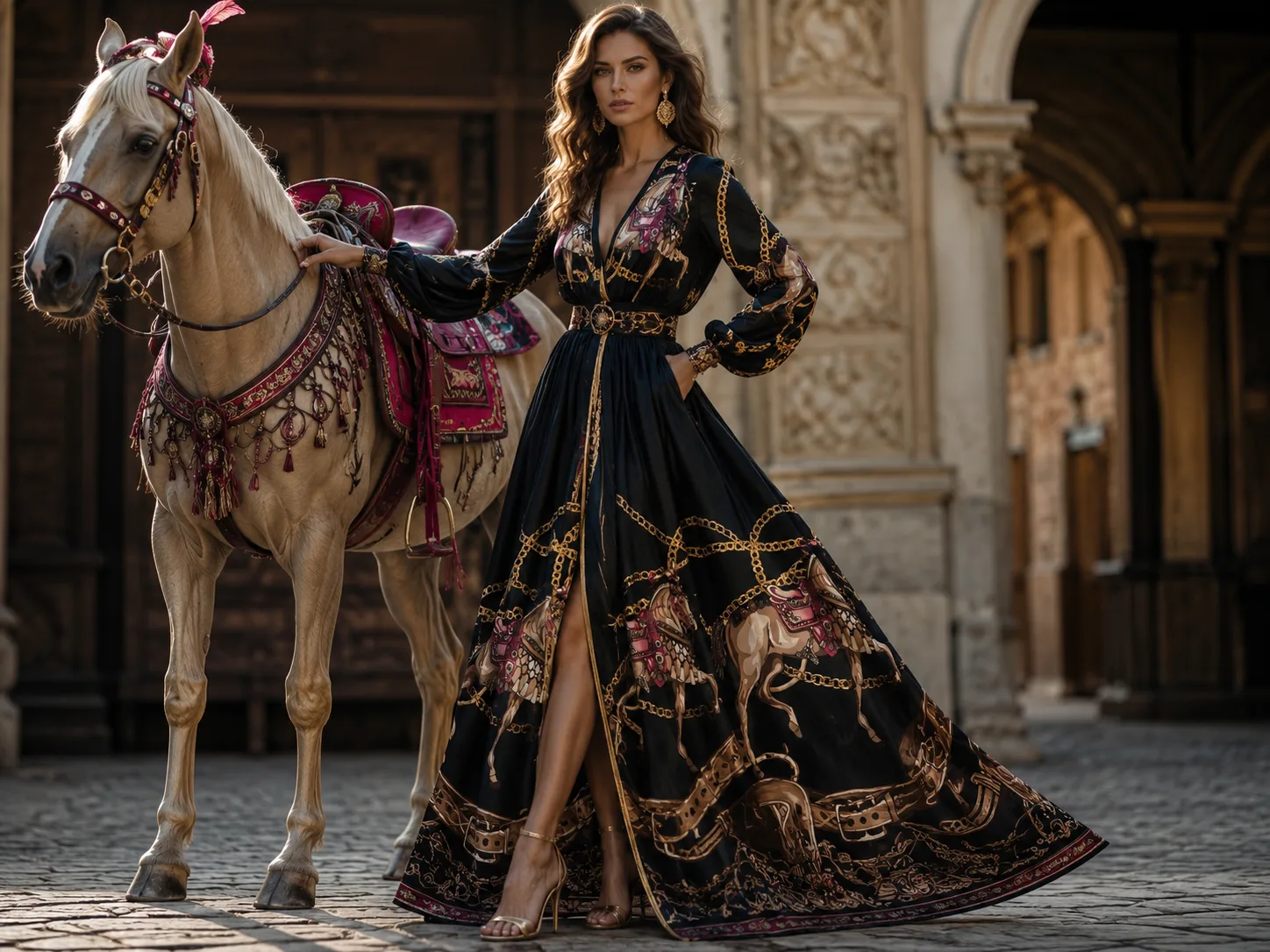 "Dior selyem "Cavalli" mintájú